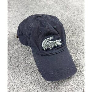 Lacoste Crocodile Logo Strapback Hat Cap Navy Blue Leather Strap One Size